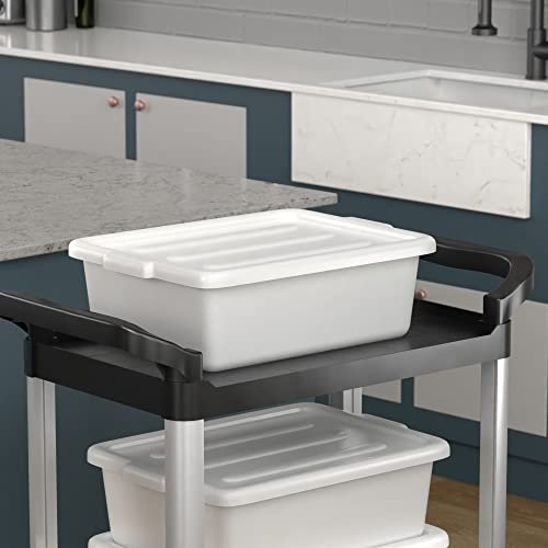 Krollen Industrial 6-Pack 20" x 15" x 7" 9 Gallon White Polypropylene Plastic Bus Tub/Bus Box with Cover